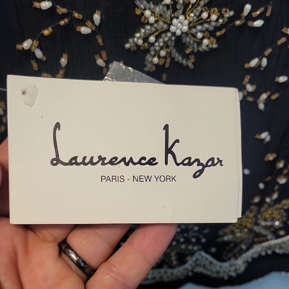 Laurence Kazar Black Beaded Embellished Short Sleeve Top - Picture 3 of 9